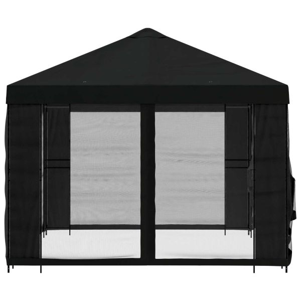Беседка със страници 4 × 3 m Черно Полиестер и стомана 190 gsm