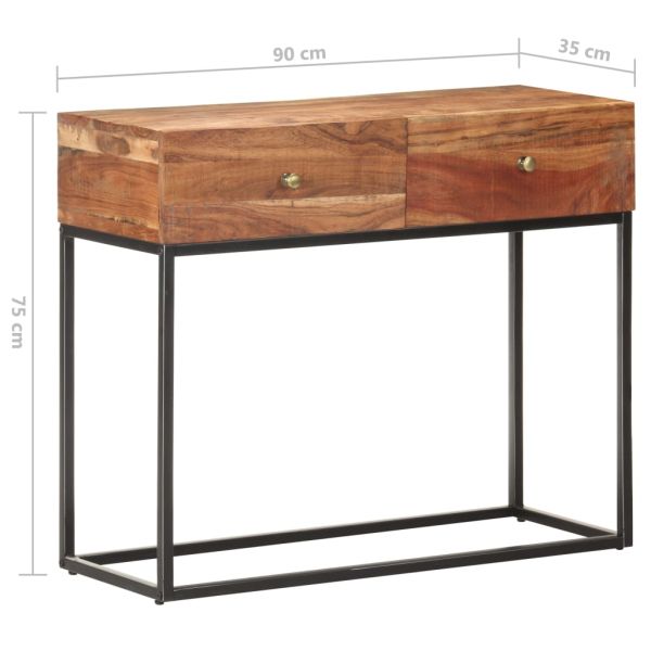 Конзолна маса, сива, 90x35x75 cм, грубо акациево дърво