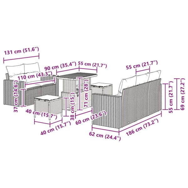 Градински Софа Комплект 8 pcs Бежово полиратан