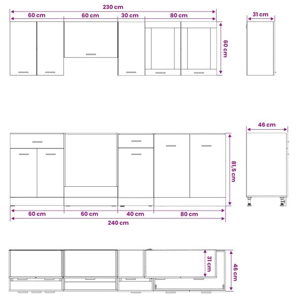 Кухненски единица Lyon 8 pcs Черен дъб Инженерна дървесина