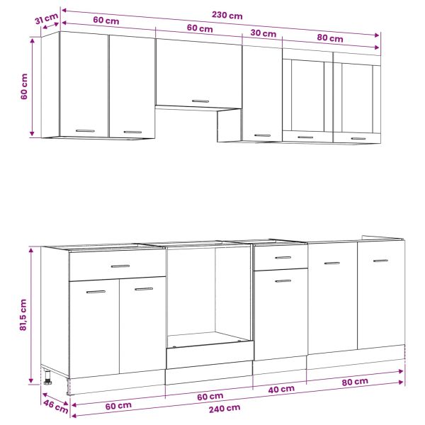 Кухненски единица Lyon 8 pcs Черен дъб Инженерна дървесина