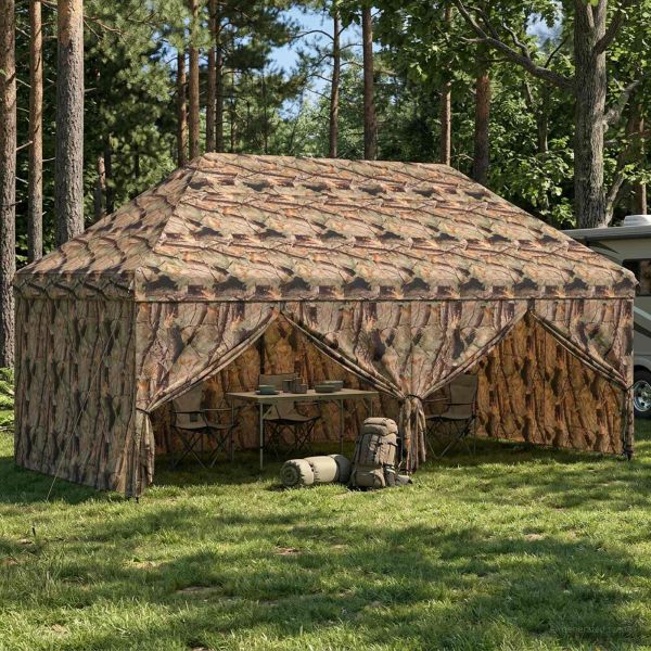 Поп-ъп Тент с 4 Стени 3 x 6 m Лесен камуфлаж