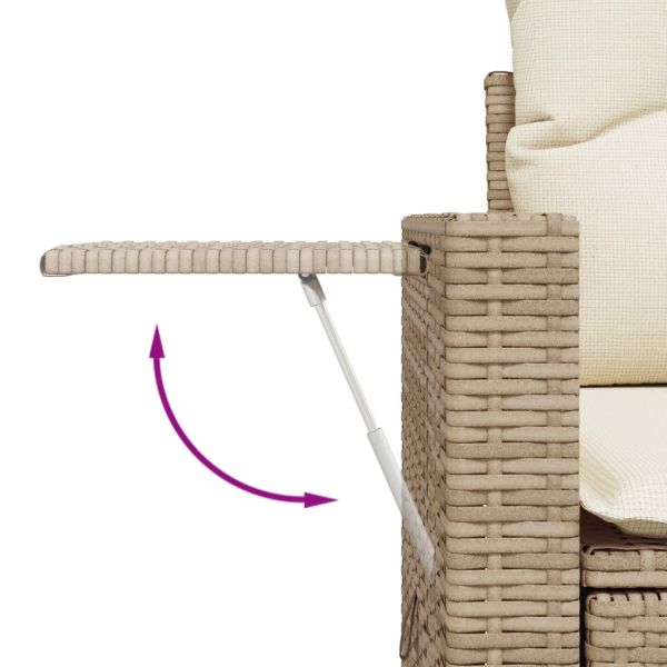 Градински диван с възглавници, 7 части, бежов полиратан
