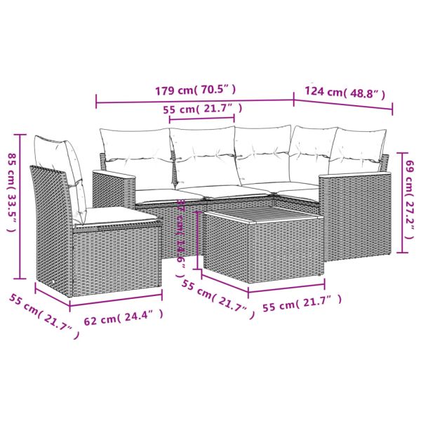 Градински диван с възглавници, 6 части, бежов полиратан