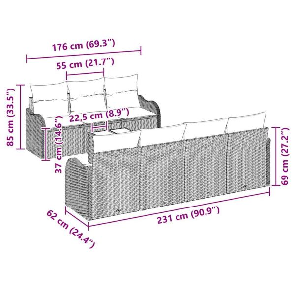 Градински Софа Комплект Черно 55 x 55 x 37 см полиратан