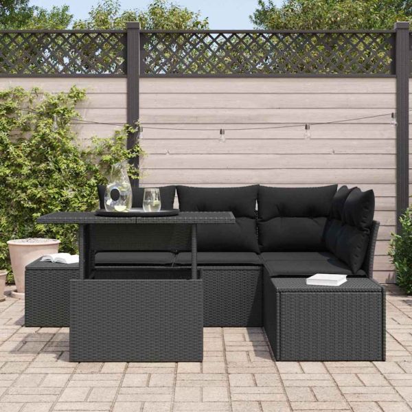 Градински Софа Комплект 5 бр. Черно полиратан