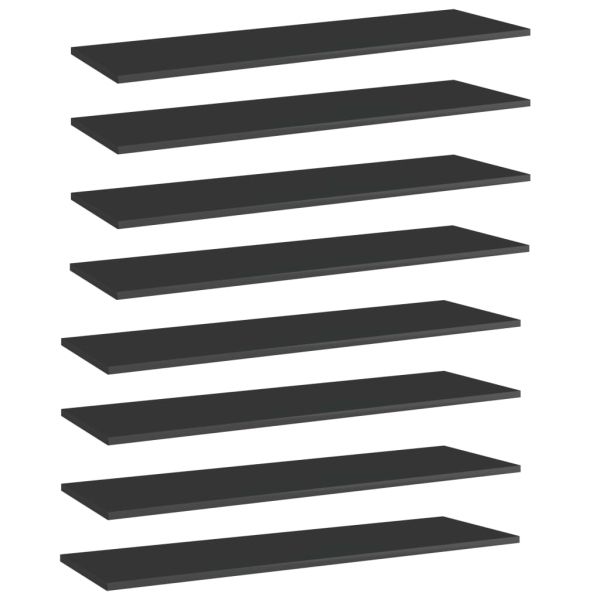 Рафтове за етажерка, 8 бр, черен гланц, 100x30x1,5 см, ПДЧ