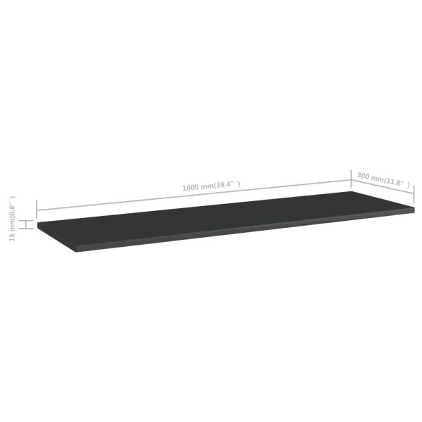Рафтове за етажерка, 8 бр, черен гланц, 100x30x1,5 см, ПДЧ