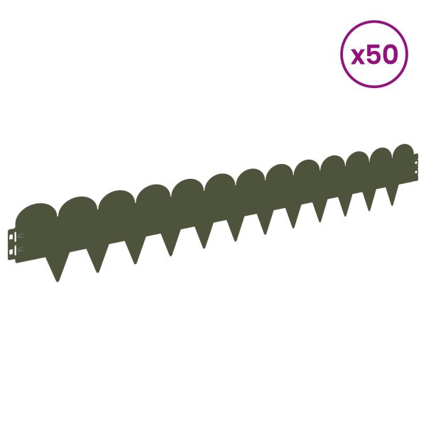 Ограда за трева 50 pcs 103 х 15 см Стомана Маслиненозелено