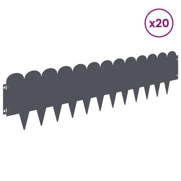 Ограда за трева 20 pcs 103 x 25 см Стомана Антрацит