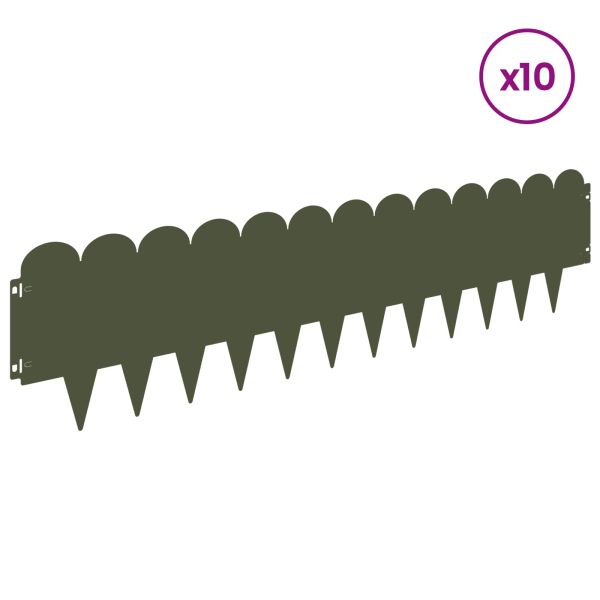 Ограда за трева 10 pcs 103 x 25 см Стомана Маслиненозелено