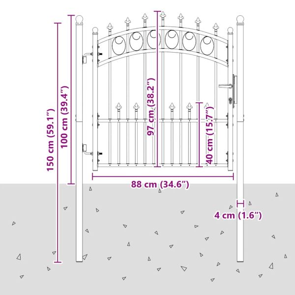 Оградна порта EMMEN с шипове, стомана, 104x87 см, черна