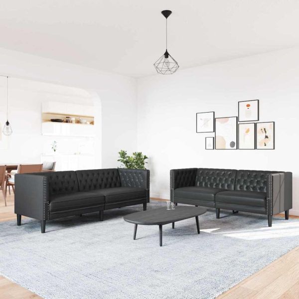 Диван за всекидневна 2 pcs Черно 194 x 74,5 x 70,5 см