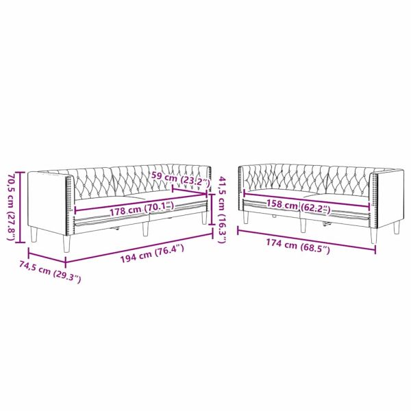 Диван за всекидневна 2 pcs Черно 194 x 74,5 x 70,5 см