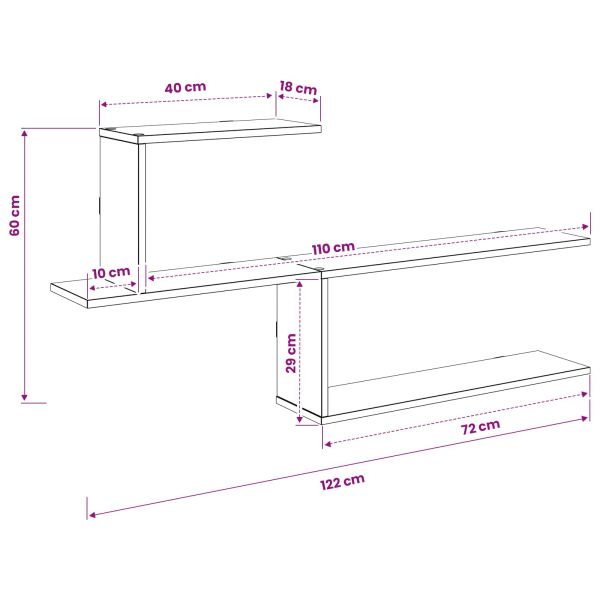 Стенен рафт Опушен дъб 122 x 18 x 60 см Инженерна дървесина