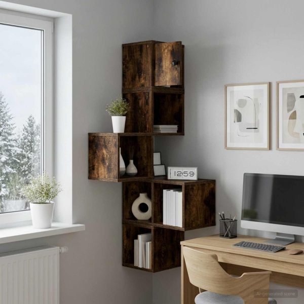 Стенен ъглов рафт Опушен дъб 48 x 48 x 120 см