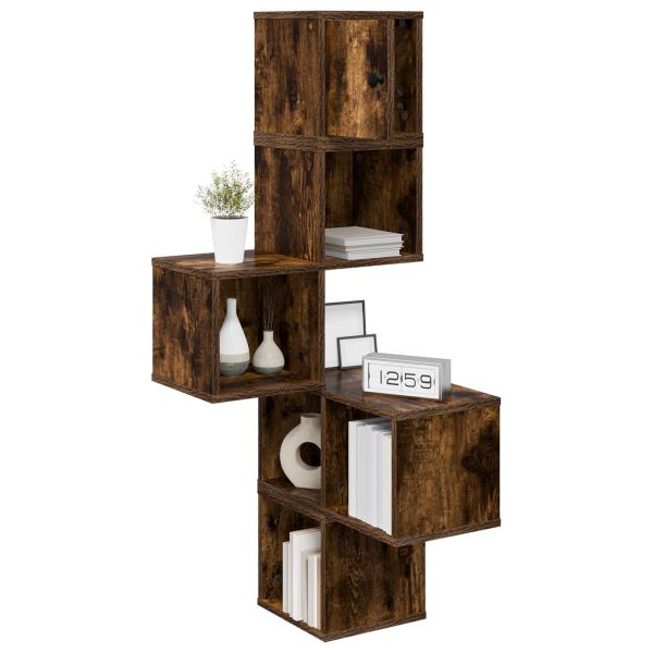 Стенен ъглов рафт Опушен дъб 48 x 48 x 120 см