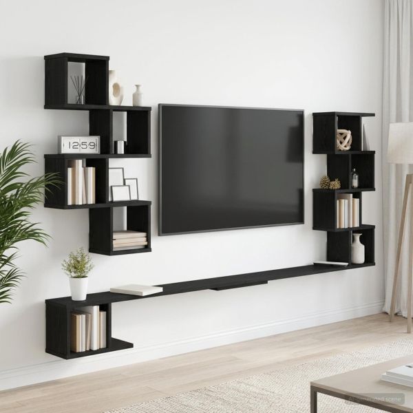 Стенно монтирано телевизионно рафтче Черен дъб 180 x 15 x 94 см