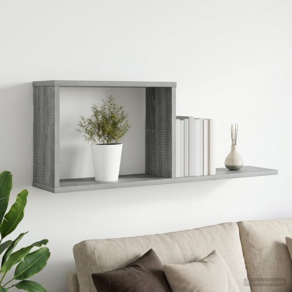 Плаващи рафтове Сив Сонома 80 x 15 x 30 см Инженерна дървесина