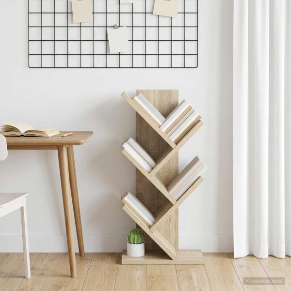 Дървен рафт за книги с 4 нива 30 x 18 x 60 см Дъб сонома