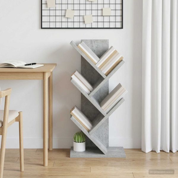Дървен рафт за книги с 4 нива 30 x 18 x 60 см Бетонно сиво
