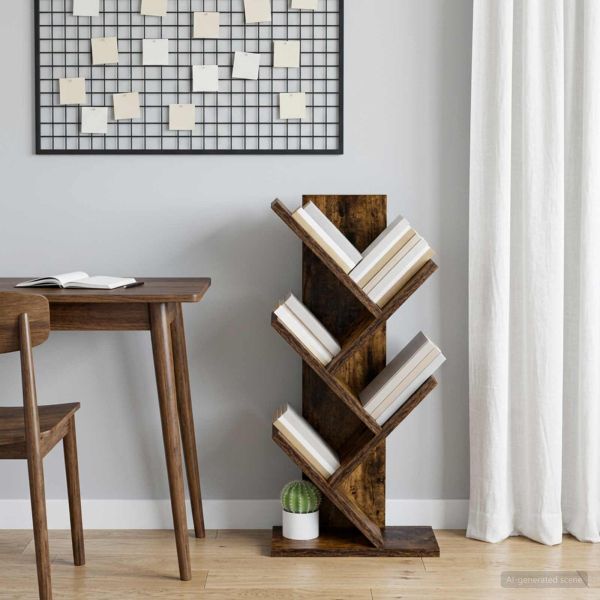 Дървен рафт за книги 4-етажа 30 x 18 x 60 см Опушен дъб