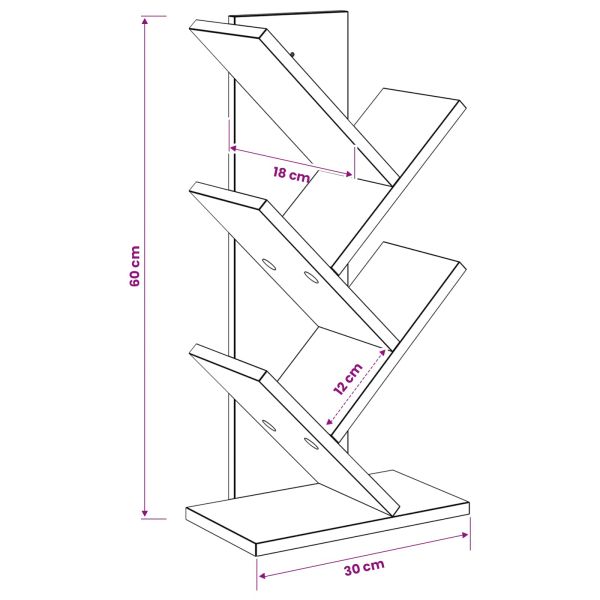 Дървен рафт за книги 4-етажа 30 x 18 x 60 см Опушен дъб