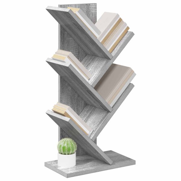 Дървен рафт за книги с 4 нива 30 x 18 x 60 см Сив Сонома