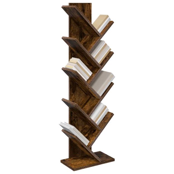 Дървена етажерка за книги с 6 нива 30 x 18 x 100 см Опушен дъб