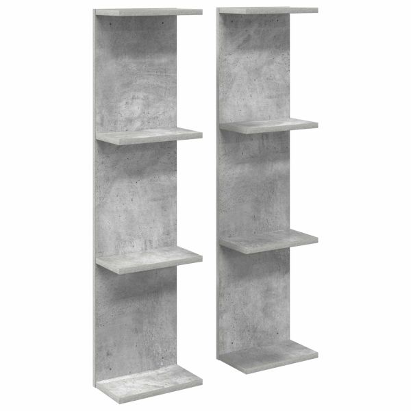 Стенен рафт 2 бр. Бетонно сиво 25 x 15 x 100 см