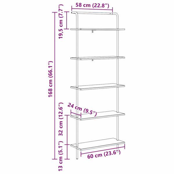 Рафт за книги 5 нива 60 x 24 x 168 см Инженерна дървесина