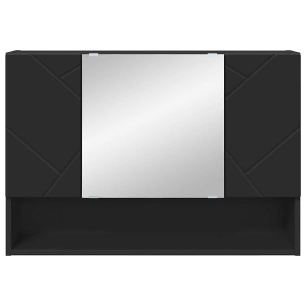 Шкаф с огледало с врата Черно 80 x 17 x 55 см Инженерно дърво