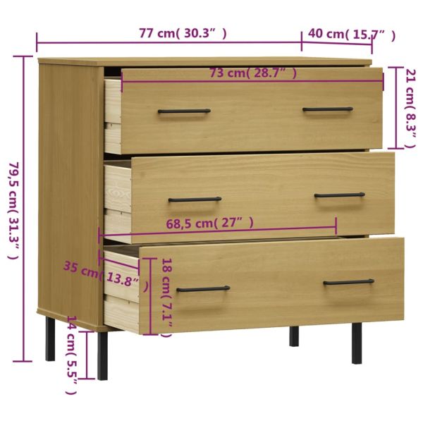 Сайдборд с 3 чекмеджета кафяв 77x40x79,5 см масивно дърво OSLO