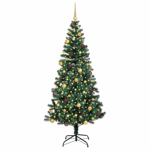 Изкуствена коледна елха с подсветка Зелен 210 cm PVC и метал