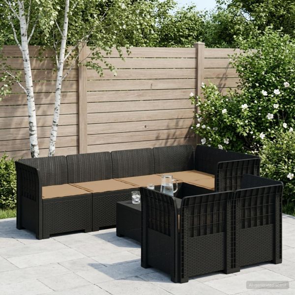 Диван за градина за 7 души с възглавници и ратанов вид ПП