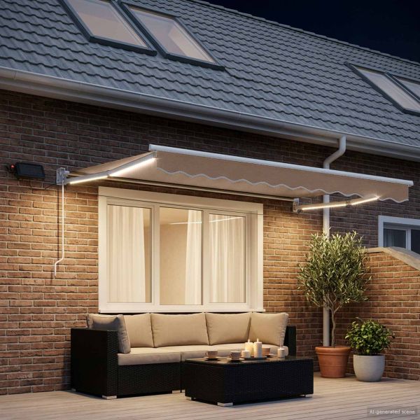 Ръчен изтеглящ сенник с LED светлини Таупе