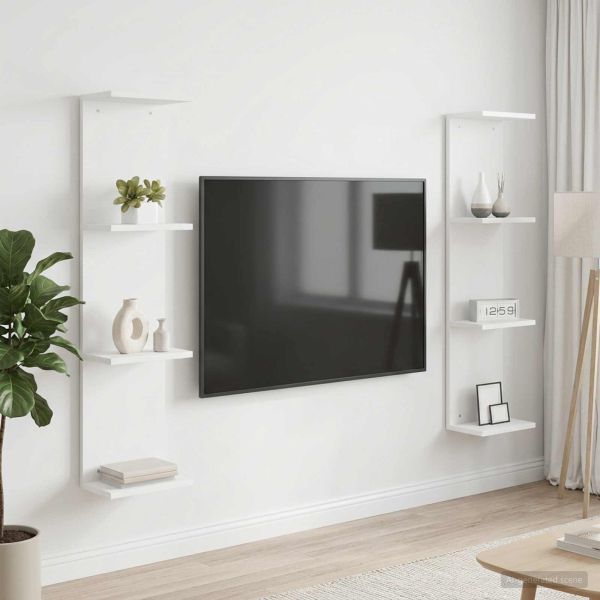 Стенен рафт 2 бр. Бяло 25 x 15 x 100 см Инженерна дървесина