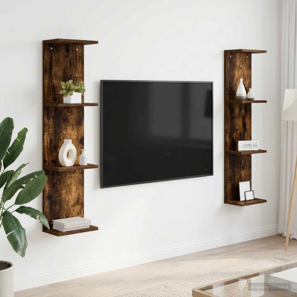 Стенен рафт 2 бр. Опушен дъб 25 x 15 x 100 см