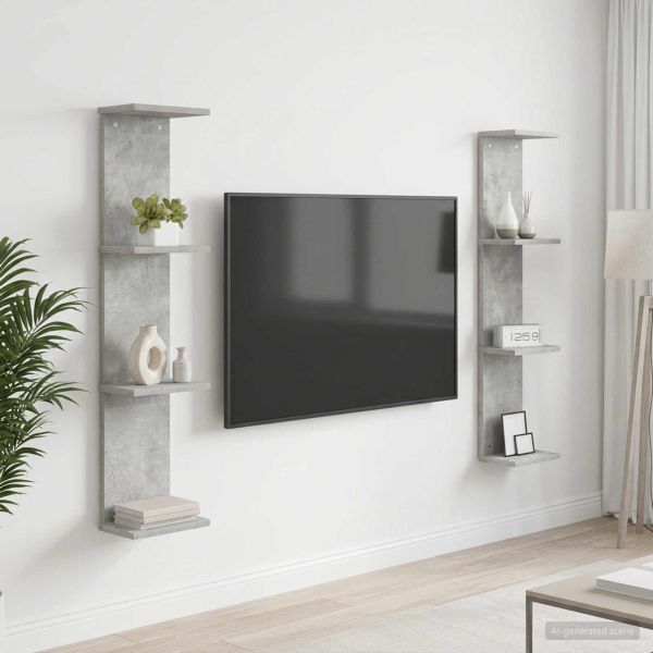 Стенен рафт 2 бр. Бетонно сиво 22 x 15 x 100 см
