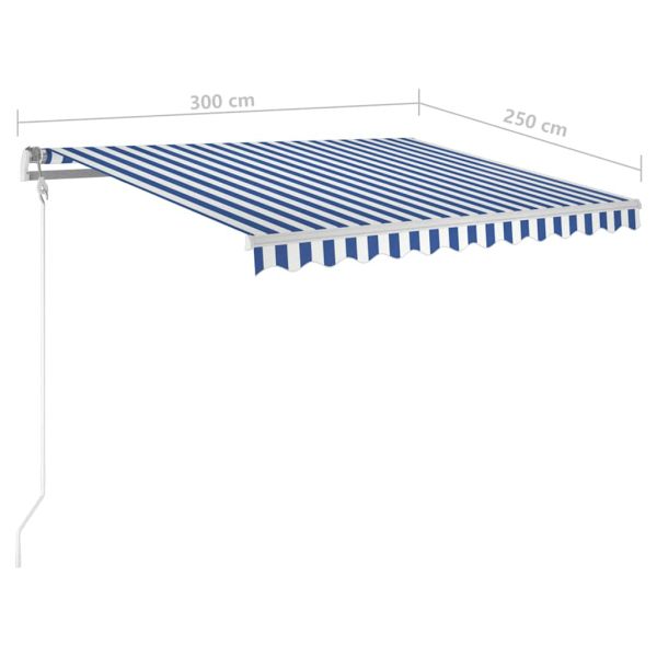 Ръчно прибираща се тента с LED, 3x2,5 м, синьо и бяло