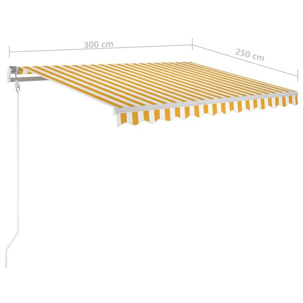 Ръчно прибиращ се сенник с LED, 3x2,5 м, жълто и бяло
