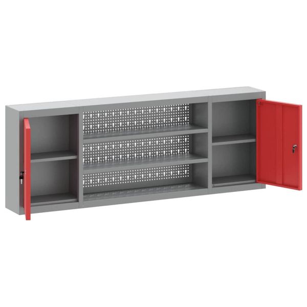 Шкаф за инструменти с рафт Червен и сив 150 x 20 x 55 см
