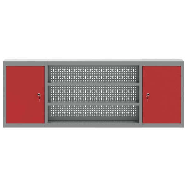 Шкаф за инструменти с рафт Червен и сив 150 x 20 x 55 см