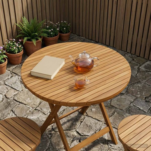 Топ за маса Ø 90 x 3,5 Кръгла Солидно тиково дърво Натурално