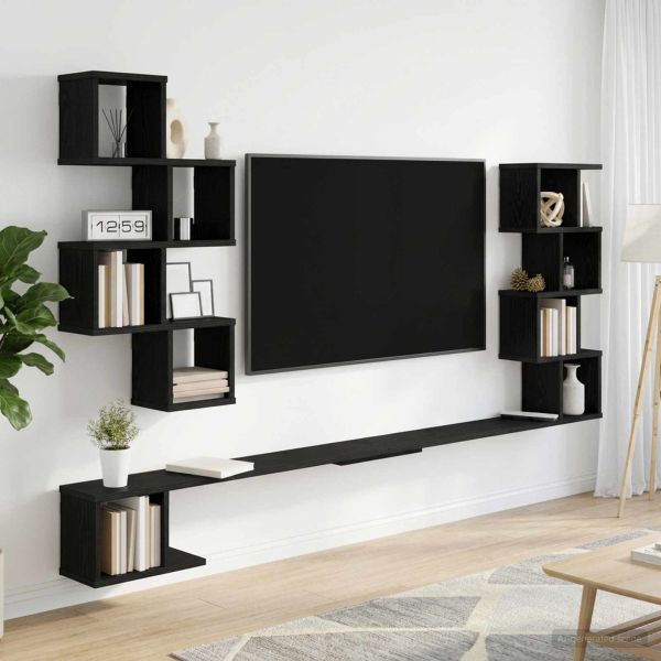 Стенно монтирано телевизионно рафтче Черен дъб 200 x 15 x 94 см
