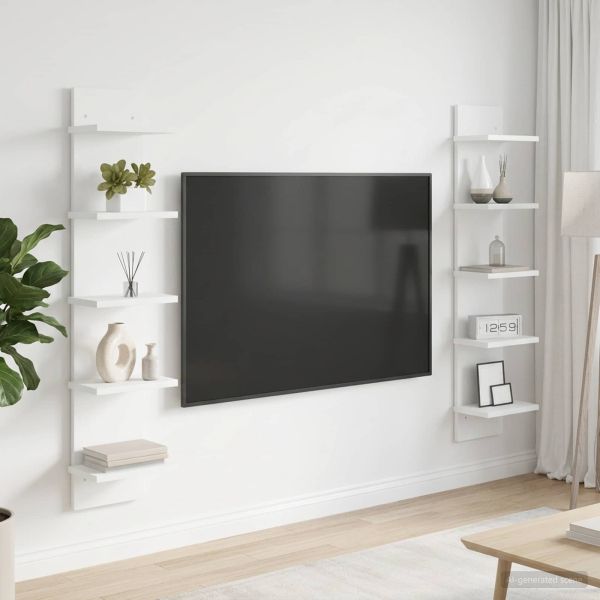 Стенен рафт 2 бр. Бяло 22 x 15 x 100 см Инженерна дървесина
