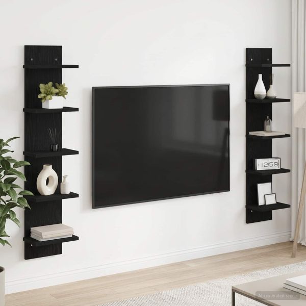 Стенен рафт 2 бр. Черен дъб 22 x 15 x 100 см