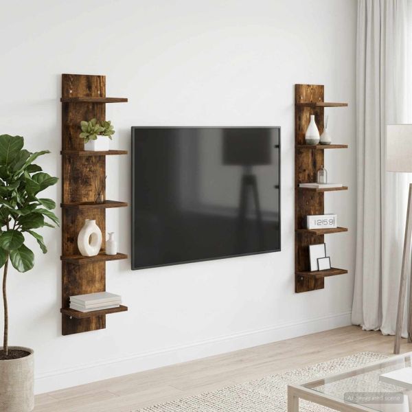Стенен рафт 2 бр. Опушен дъб 22 x 15 x 100 см