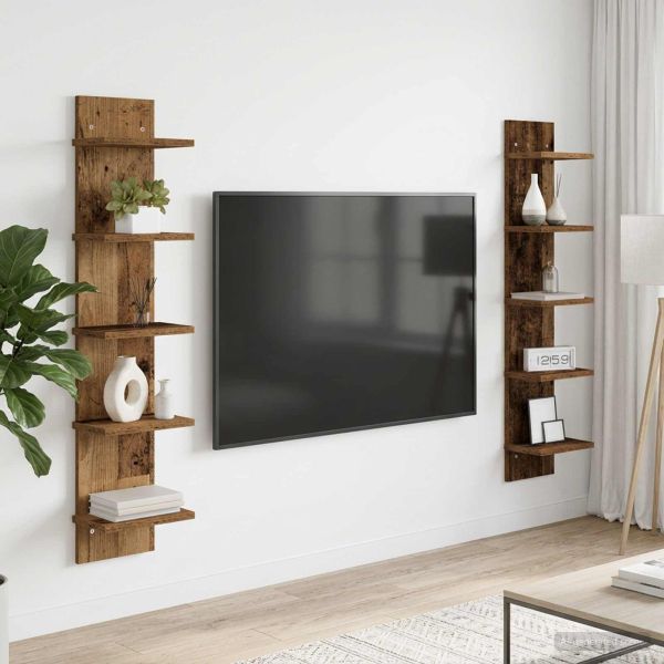 Стенен рафт 2 бр. Старо дърво 22 x 15 x 100 см