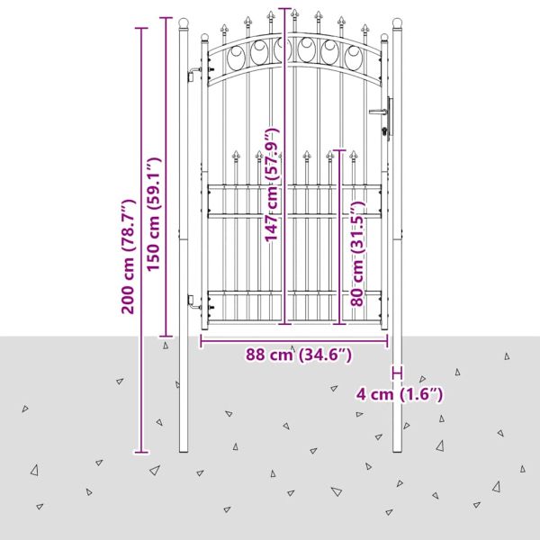 Оградна порта EMMEN с шипове, стомана, 104x147 см, зелена